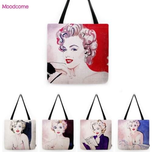 Sexy Elegant Independent Marilyn Monroe Portrait Sketch Fashion Shopping Bag Water Resistant Shopper Linen Large Tote Bag