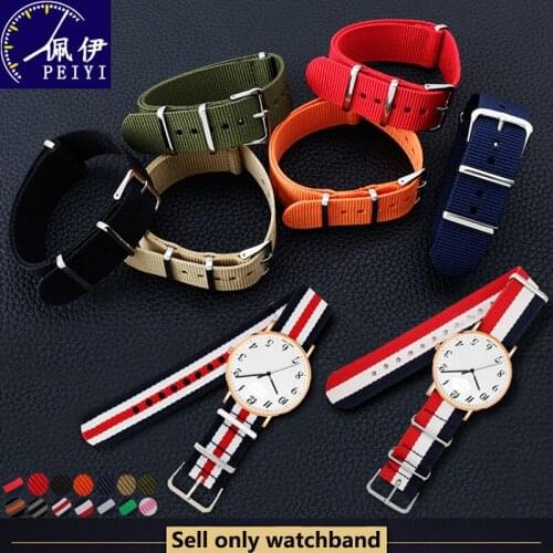 PEIYI 18mm 20mm 22mm Nylon Watchband Black Gray Green Bracelet With Pin Buckle For Mens And Womens Watch Accessories