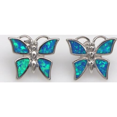 RH0110 New women butterfly stud earrings ladies blue opal butterfly stud earrings animal accessories ladies fashion jewelry