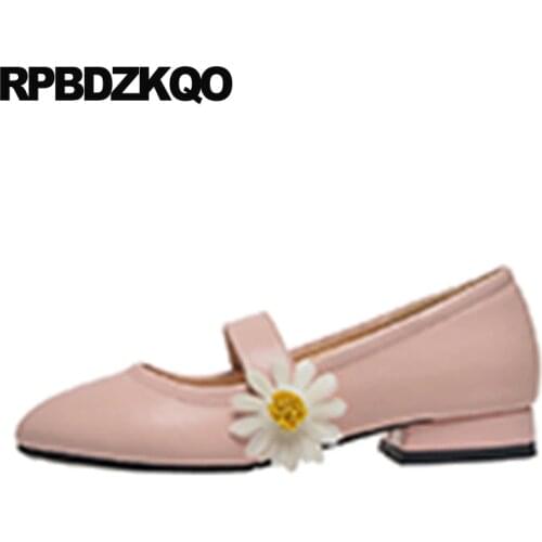 Pink ladies beautiful flats shoes floral designer women genuine leather china chic brand flower 12 44 13 mary jane large size