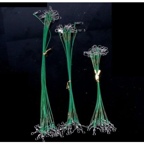HENGJIA 20PCS/lot 15cm 20cm 22cm 25cm Fishing Line Tackle Lure Trace Wire Leader With Swivel Anti-bite Green Fishing Wire