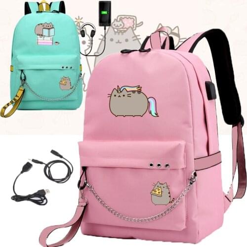 Cute Fat Cat Backpacks for Girls Back to School Shoulders Backpack Usb Charging Canvas Travel Bag Teenagers Laptop Bags