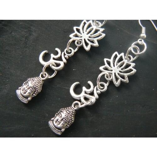 Yoga earrings buddha lotus flower ohm om meditation Indie Zen New age Namaste in gypsy hippie hipster yoga earrings