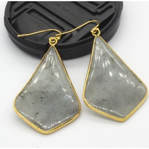 100-Unique 1 Pair Light Yellow Gold Color Natural Labradorite Stone Rhombus Shape Earrings For Christmas Jewelry