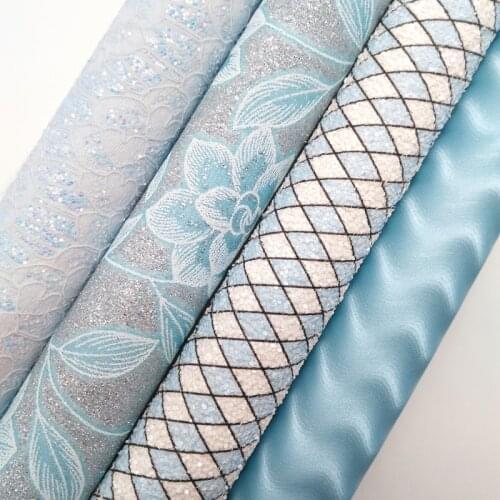 Blue Lace Glitter leather, Diamonds Printed Glitter Fabric, Butterfly Synthetic Leather For Bow A4 21x29CM Twinkling Ming KM277