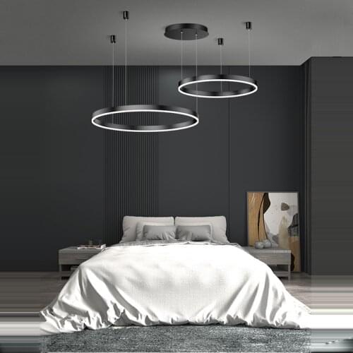 LED Modern Aluminum Acryl Black Lucky Ring Hanging Lamps Chandelier Lighting Lustre Suspension Luminaire Lampen For Bedroom