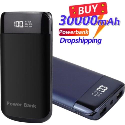 30000mAh Power Bank Portable Charger Fast Charging External Battery Charger LED Light Digital Display for Xiaomi IPhone Samsung