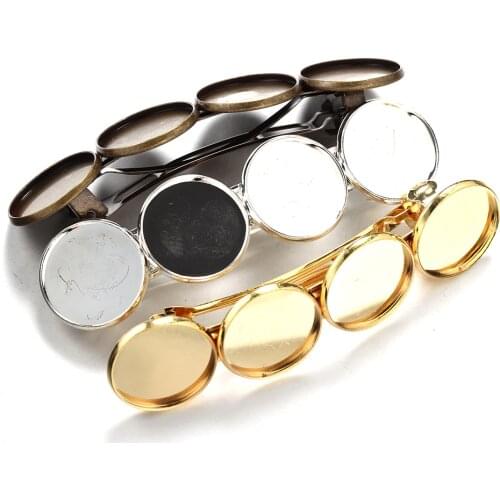 2Pcs Hair Clip 20mm Cabochon Cameo Setting Base Tray Wholesale Women DIY Jewelry Hairpin Gold DIY Hair Clip Supplies