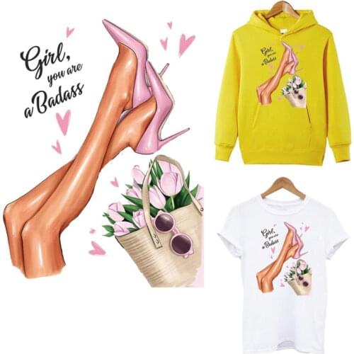 DIY Patch Iron On Heat Transfer Fashion Flower Thermal Sticker Women T-shirt Patches On Clothes Sexy Leg Applique Decoration