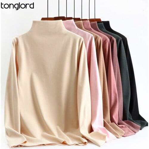 Women Half Turtleneck Long Sleeve Shirts Autumn Winter Solid Elastic Bottoming Tops Female Thick Breathable Tops