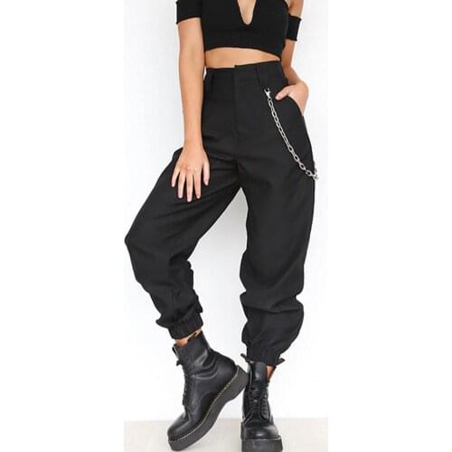 Plus Size Womens Cargo Pants Solid Color High Waist Long Pants with Pockets Autumn Ladies Loose Pencil Trousers Streetwear