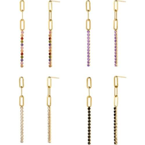 925 Silver Ear Needle Exquisite Gold Stud Earring Bohemian Women CZ Vertical Crystal Earring Prevent Allergy Wedding Jewelry