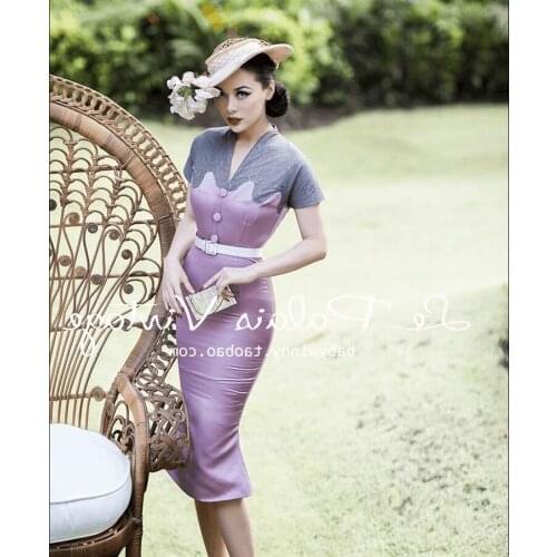 Le palais lace satin V-neck short-sleeved dress Fishtail sexy dress midi bodycon dress Europe America Vintage Palace Woman