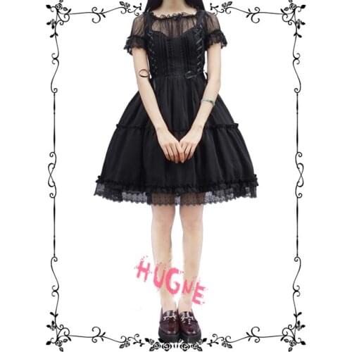Girls Black Lolita dresses lace trim Saghetti strap women princess jsk jumper for summer