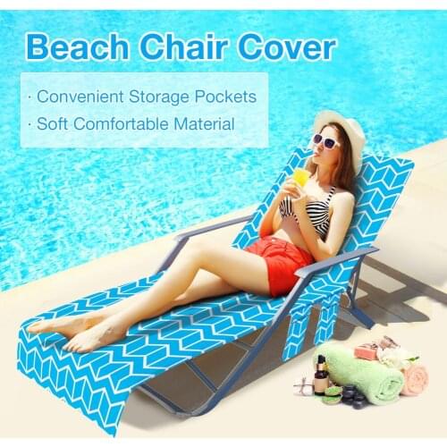Portable Beach Chair Towel Long Strap Beach Bed Chair Towel Cover With Pocket For Summer Outdoor Garden Pool Sun Lounger Cover