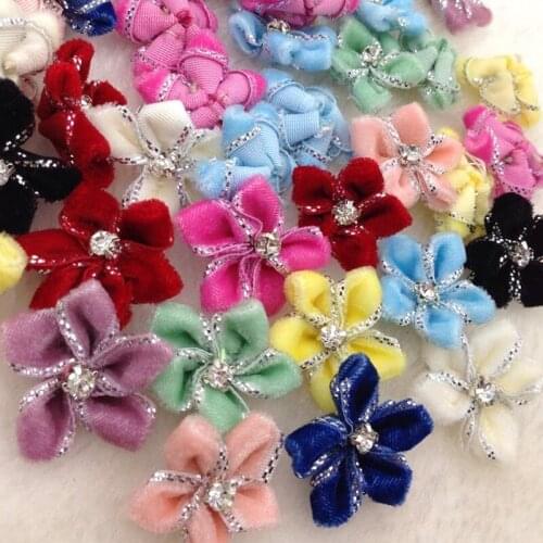 20 pcs Velvet Ribbon Flowers Bows W/beads Appliques Wedding Decor 25mm B294