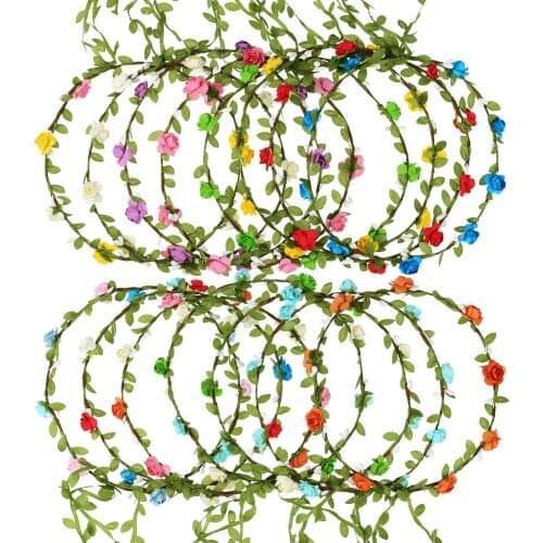 200Pcs Assorted Colored Flower Crown Wreath Headband Garland Headbands for Wedding Festival Party Vacation Photography Props