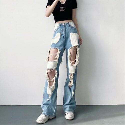 2021 Summer Thin Plus Size High Waist Slim Beggar Pants Loose Ripped Straight-Leg Jeans Women Calças Jeans Femininas Com Frete