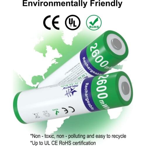 NIZN AA 1.6V 2600mWh Rechargeable Battery with 1 USB Charger 2A Ni-Zn rechargeable batteries for toys MP3 camera Clock