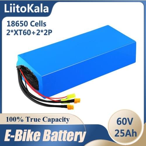 LiitoKala 60V ebike battery 60V 25Ah 16S8P 18650 lithium ion battery electric bicycle battery 60V 1800W electric scooter battery