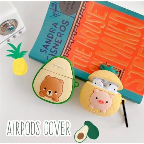 Avocado bear pineapple pig case for airpods 1 2 charging case soft silicone wireless bluetooth headset protective cover coke