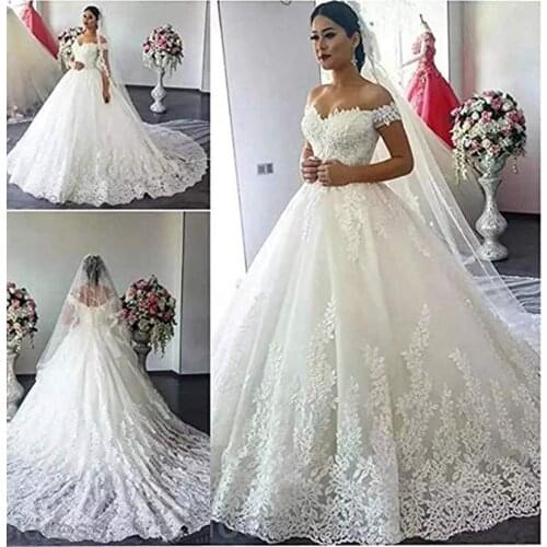 Ball Gown Arab Wedding Dress 2021 Offer The Shoulder Plus size Vintage Wedding Gowns Court Train Princess Dresses