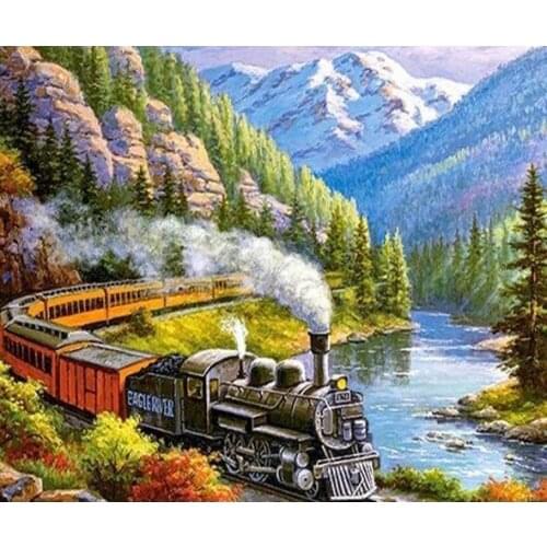 C11175 landscape train cross stitch Oil painting girl 11/ 14ct /16/28/27CT cloth cotton thread embroidery DIY handmade