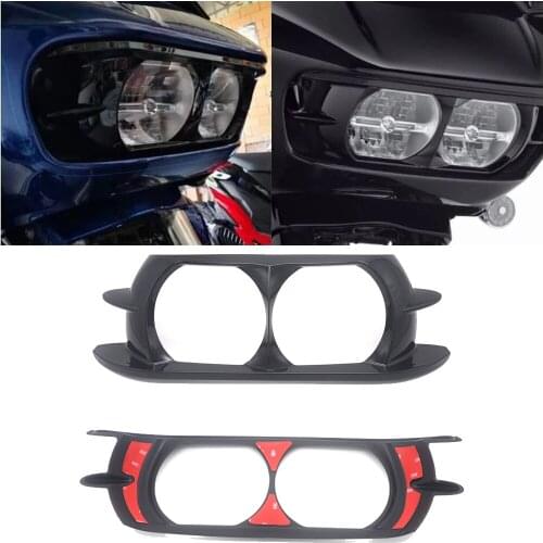 Black/Chrome Motorbike Dual Headlight ABS Fairing Trim Bezel Scowl Cover For Harley Touring Electra Road Glide Customs 2015-2019