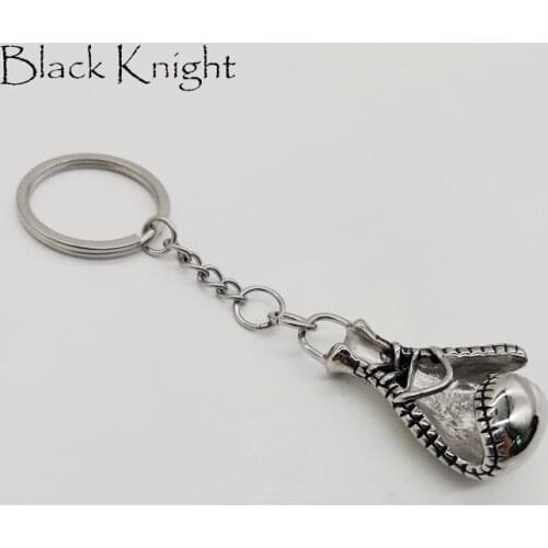 Black Knight Creative baseball glove charm keychains mens retro silver color stainless steel baseball glove key ring BLKN0225-KC