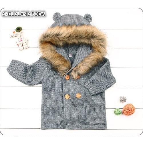 Baby Sweater For Boys Cardigan Autumn Hooded Faux Collar Knitted Boys Girls Jacket and Coat Toddler Baby Girl Sweater Pullover