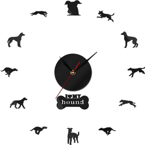Hound Dog Designer Wall Clock Adoption Whippet Wall Art DIY Giant Mirror Effect Watch Clock Gift For Animals Dog Lover