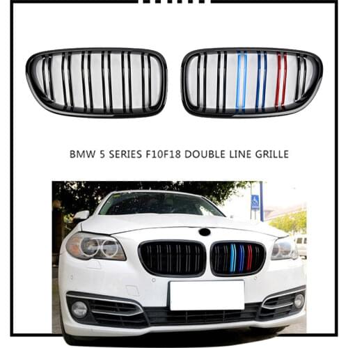A Pair Racing Grills Dual Slat Style Front Kidney Grill Grille For BMW F10 F11 F18 520i 525i 530i 535i 2010-2017 Car Styling