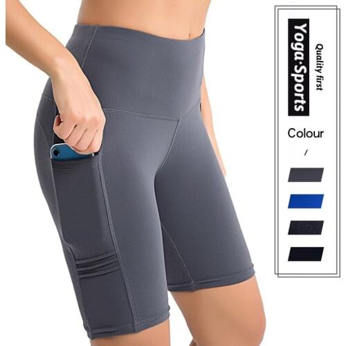 Fitness-Training Women Seamless Spandex Running Biker Workout High Waist Booty Push Up Sport Yoga Shorts With Pockets DK2280