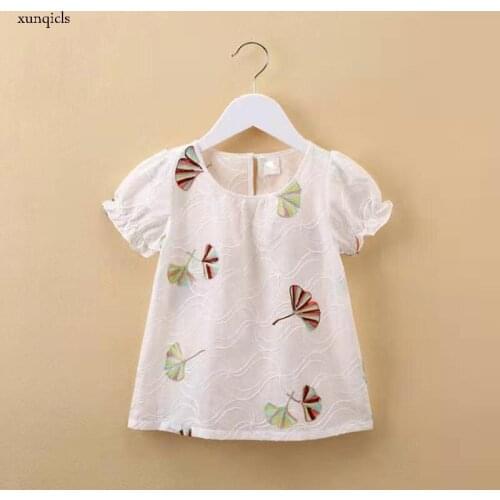 Baby Girls Short Sleeve T-Shirt for Children Cotton Embroidered Top Kids Printed Clothes Summer Girls Outwear