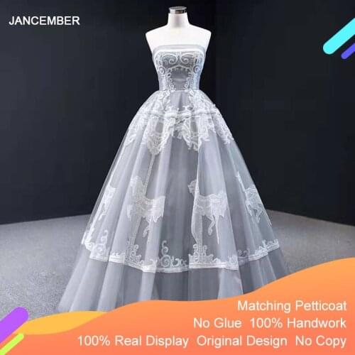 J66970 Jancember Gray Evening Dress 2020 Strapless Sleeveless Appliques Tiered Party Dress Abiti Da Cerimonia Vestidos De Noite