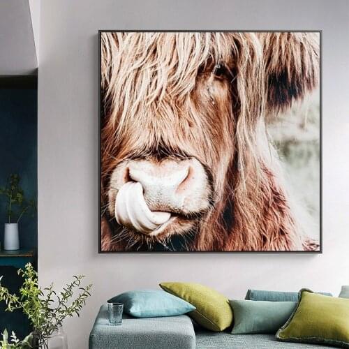 Wild Animal Highland Cow Canvas Painting Poster Prints Cuadros Wall Art Pictures for Living Room Decor No Frame