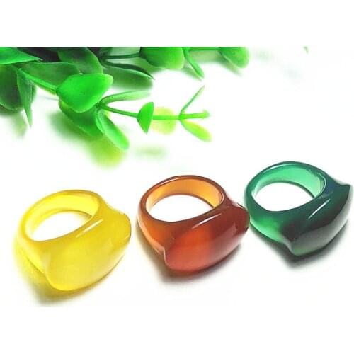 Natural Multicolor Chalcedony Hand Carved Oval Ring Fashion Jewelry Mens and Womens Green Red Yellow Agate Ring