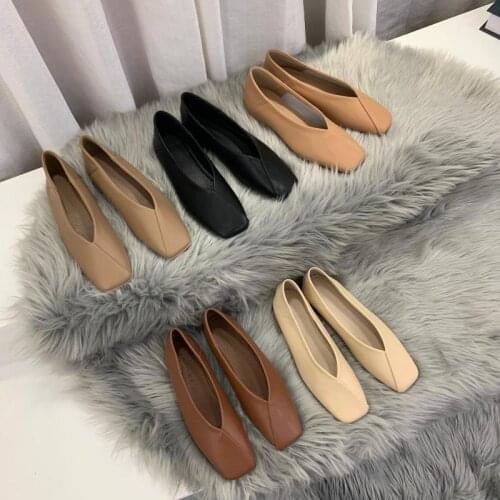 Shoes Woman Flats Shallow Mouth Casual Female Sneakers Soft Square Toe All-Match Genuine Leather Dress Nurse New Comfortable