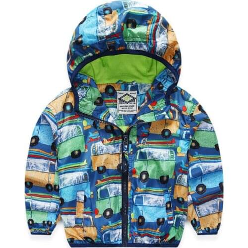 Baby Boys Jackets Hooded Printed Car Children Outerwear & Coats Kids Windbreaker Waterproof Clothes 2-8 Years