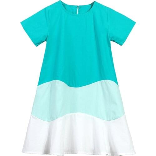 3 to 12 years kids & big girls summer color block cotton casual flare ruffle dresses children girl fashion dress clothing