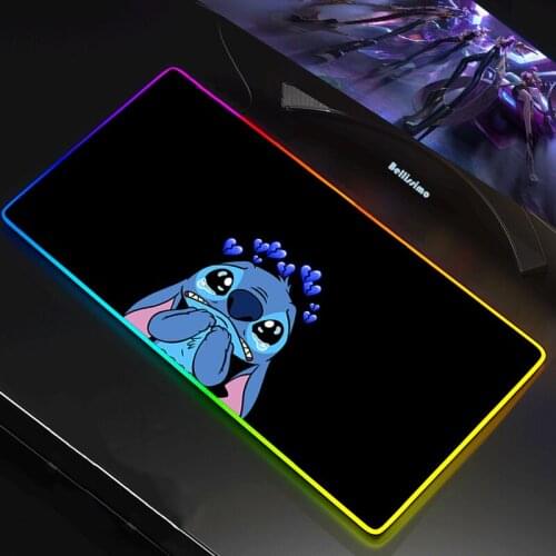 Cute Kawaii RGB Large Mouse Mats Xxl Anime Stitch Mouse Pad Gamer Keyboards Computer LED Mausepad Play Mat Anti-slip Rubber Pad