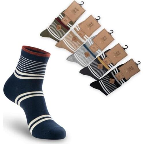 Men Solid Cotton Striped Ankle Sock Black White Grey Navy Charcoal Crew Socks Business Men Winter Short Sock 6Pairs/lot AL235SC