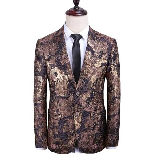 Bronzing Mens Suit Jacket 2021 Luxury New Fashion Singal Breasted Plus Size Top Banquet Stage Smart Casual 121611