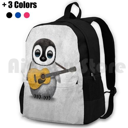 Musical Baby Penguin Playing Guitar White Outdoor Hiking Backpack Riding Climbing Sports Bag Penguin Baby Penguin Guitar