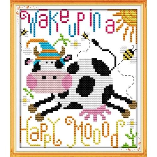 Happy mood cross stitch kit cartoon animal 14ct 11ct count printed canvas stitching embroidery DIY handmade needlework plus