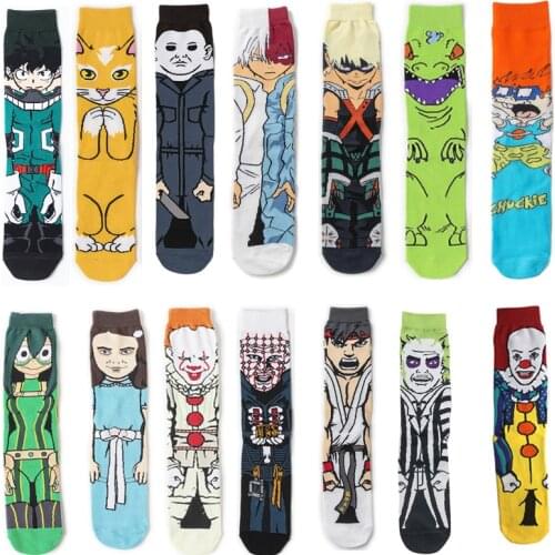 SP821 1 Pair Funny Cartoon Anime Socks Novelty Men Socks Women Breathable Horror Movies Cotton Happy Sock Gifts for Men