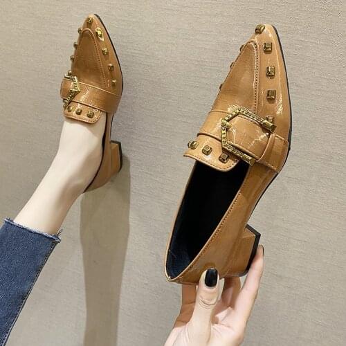 Womens 2021 spring and autumn British style new fashion simple thick heel retro pointed toe womens shoes single shoes