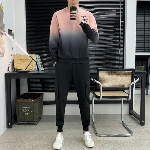 Autumn Mens Gradiente Hoodies+Pants Sets Sweatshirt+Sweatpants Men Tracksuits Hoodie Pant+Pullover Hoody Suits M-4XL