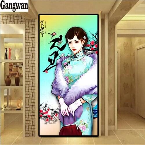 Full daisy Diy diamond painting Chinese classical, cheongsam woman picture rhinestones embroidery mosaic 5d cross stitch decor