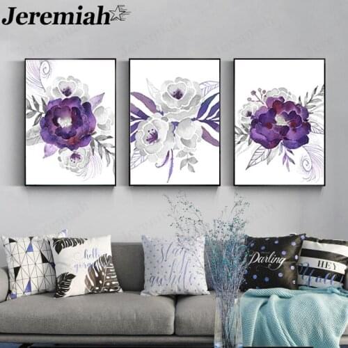 Simple Plant Canvas Painting Purple Flower Poster Picture Print Wall Art Nordic Gallery Home Living Room Decoration Accessories